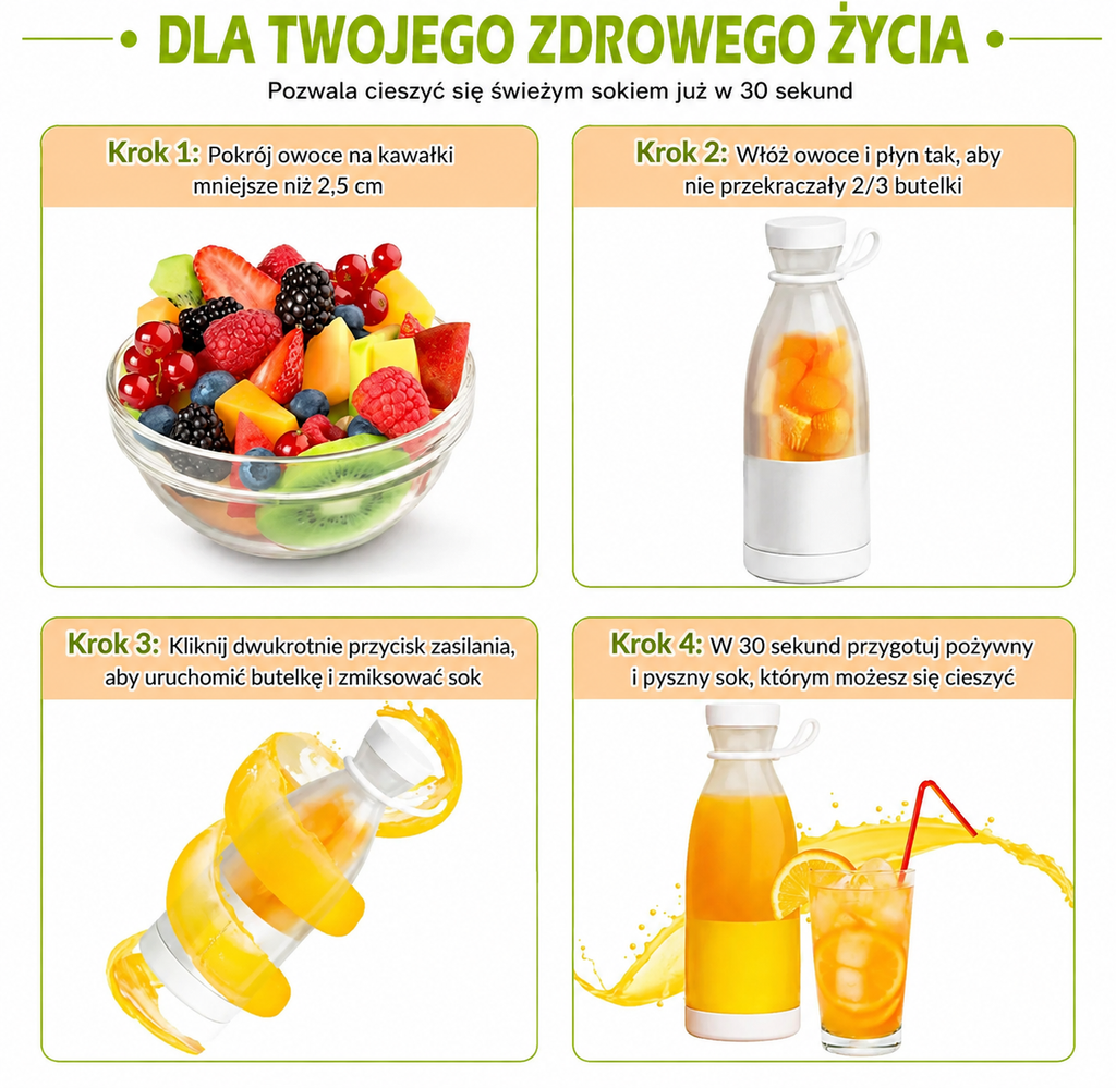 🍓 Przenośny Blender USB 350 ml – Smoothie, Koktajle i Soki 🥤 6 Ostrzy