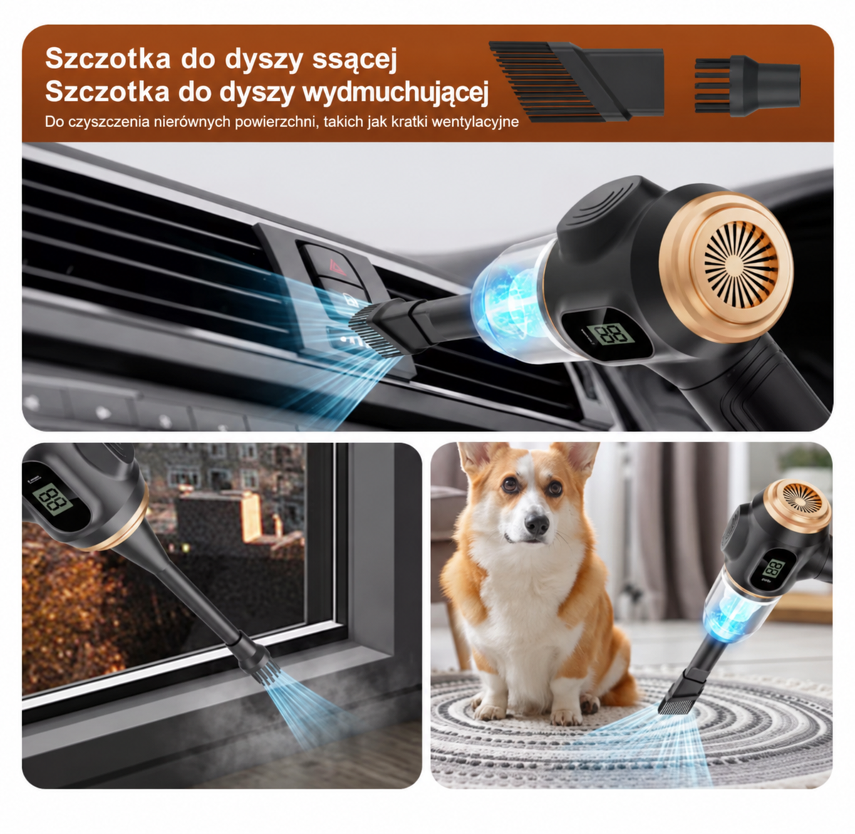 🚗✨ Bezprzewodowy Odkurzacz Samochodowy 2w1 | Odkurzacz + Dmuchawa 💨 | USB-C 🔋 | Filtr HEPA