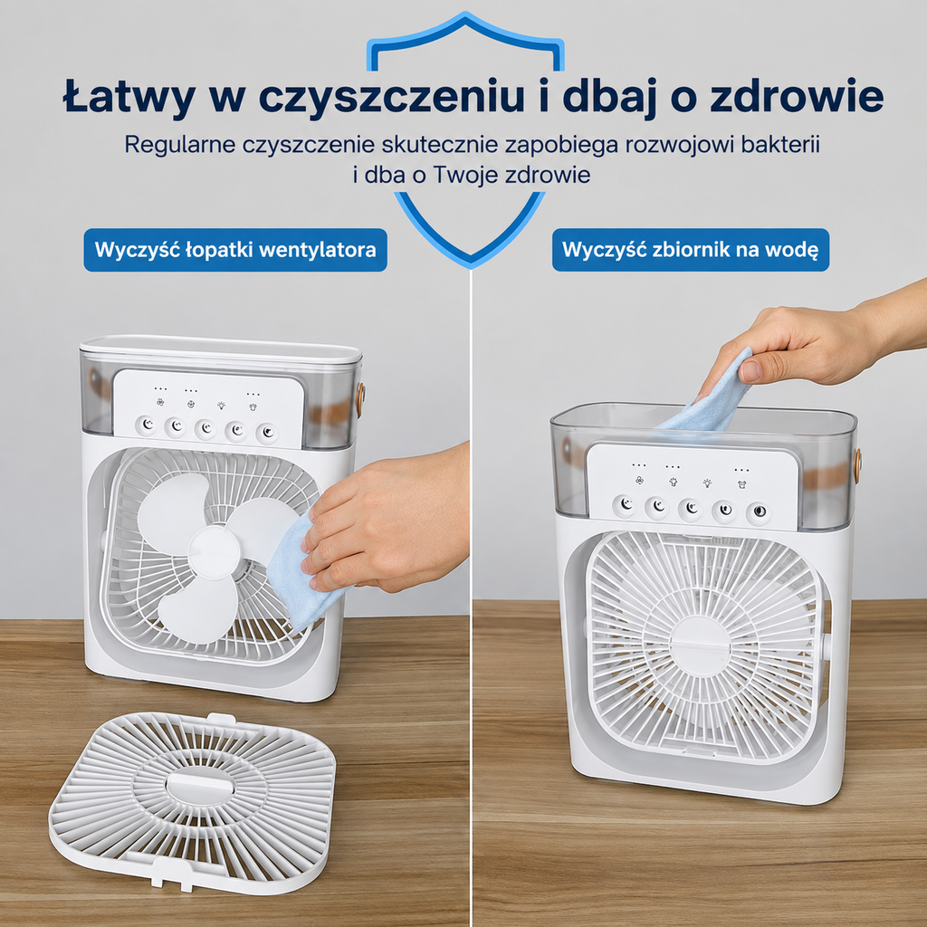 ❄️ Przenośny Klimatyzator 3w1 – Wentylator + Nawilżacz + LED 💨💧