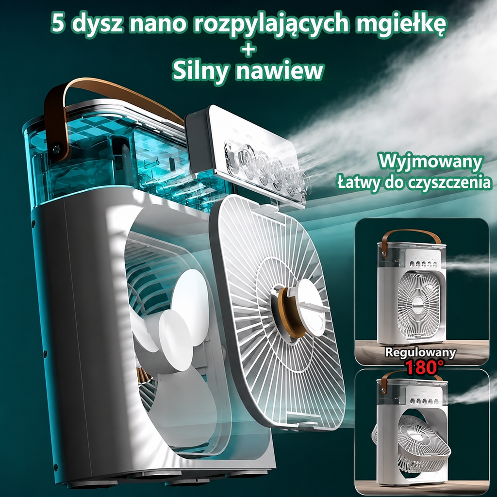 ❄️ Przenośny Klimatyzator 3w1 – Wentylator + Nawilżacz + LED 💨💧