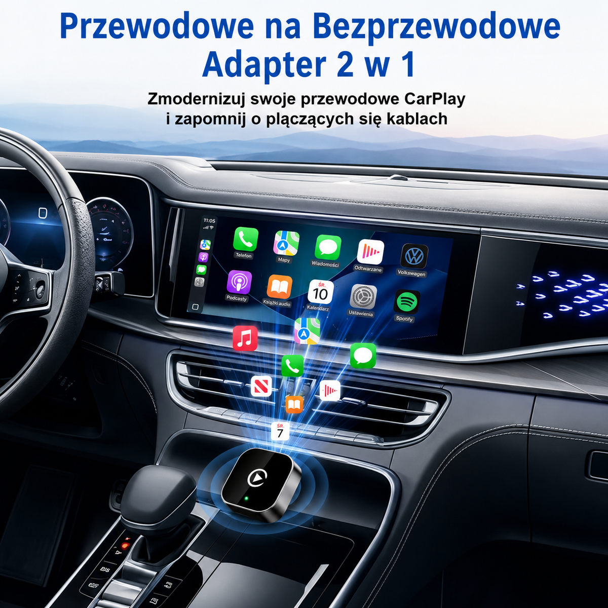 🚗 Bezprzewodowy Adapter CarPlay + Android Auto 2w1 📱 Wi-Fi 5.8 GHz | Plug & Play