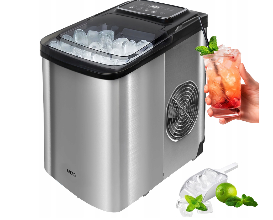 🧊 EBERG QIM Eiswürfelmaschine 160W – 12 kg/24h, 2 Eiswürfelgrößen, INOX ❄️