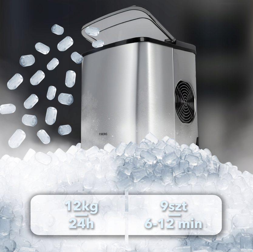 🧊 EBERG QIM Eiswürfelmaschine 160W – 12 kg/24h, 2 Eiswürfelgrößen, INOX ❄️