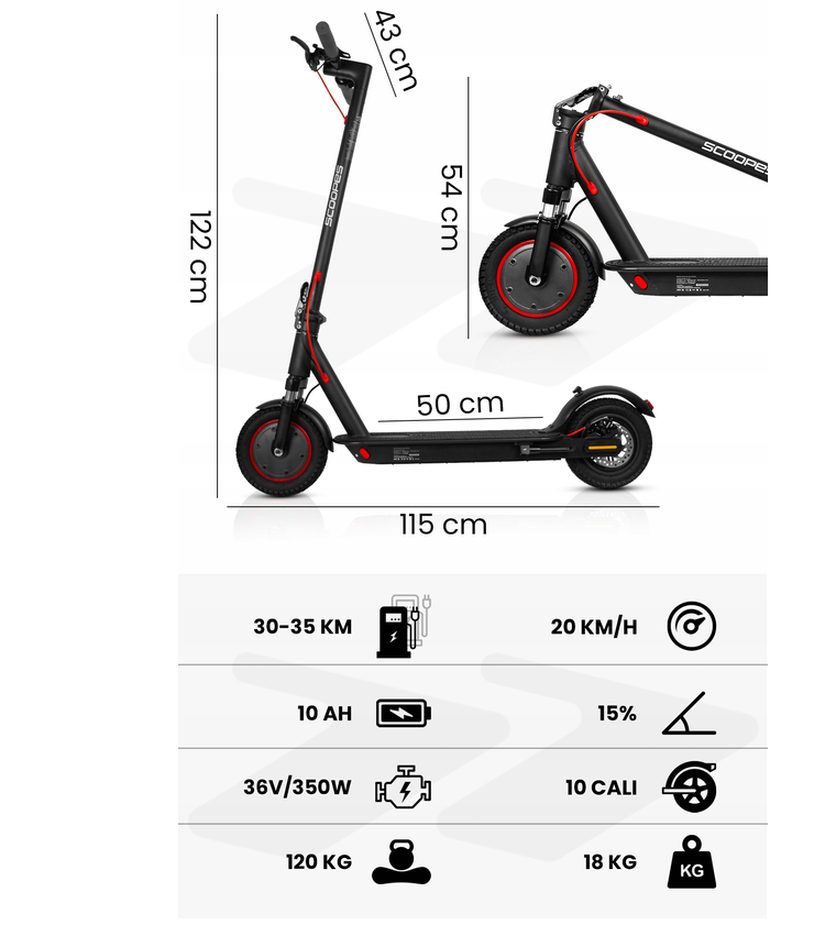 🛴 Hulajnoga Elektryczna SCOOPES E-Cruise 350W – Zasięg 35 km, Koła 10", Amortyzacja ⚡